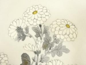 アンティーク　作家物　縮緬地　手描き　菊模様名古屋帯